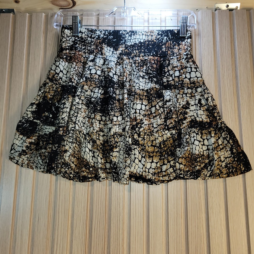 Wet Seal Womens Snakeskin Print Tiered Mini Skirt Smocked Waist Black Tan Small
